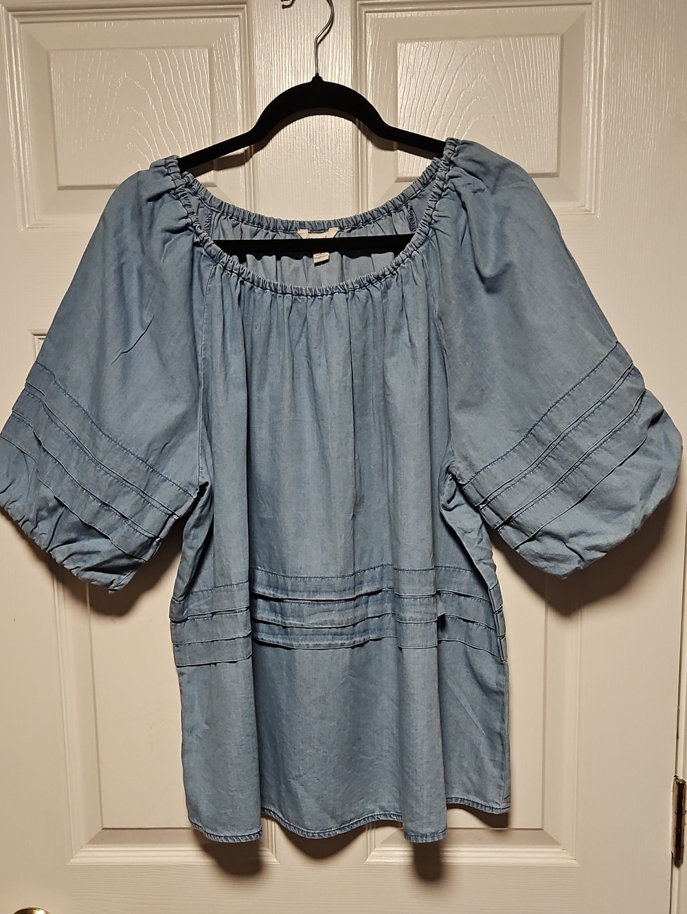 Cato Chambray Puff Sleeve Top